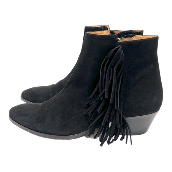 Barbara Bui Black Suede Leather Fringe Ankle Booties - Picture 1 of 13